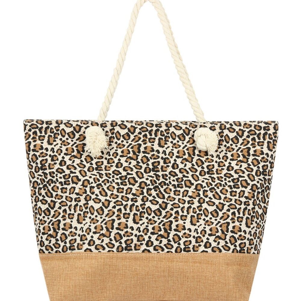 Leopard Print Tote Bag - Brown/ Black/ Tan Double Rope Handles- Style 3- NWT